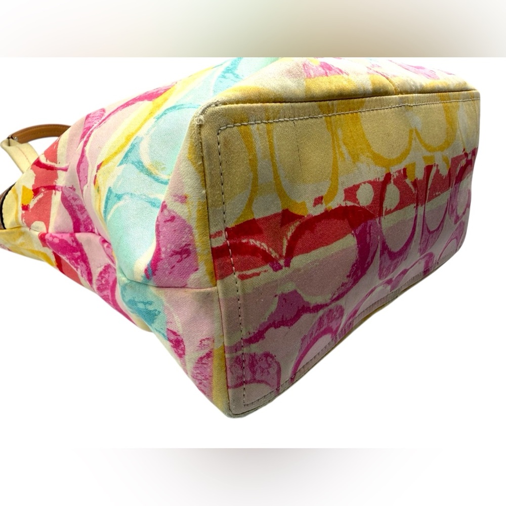 Coach Hampton Watercolor Pastel Stripes Small Tote Handbag 11756 style - Picture 4 of 7